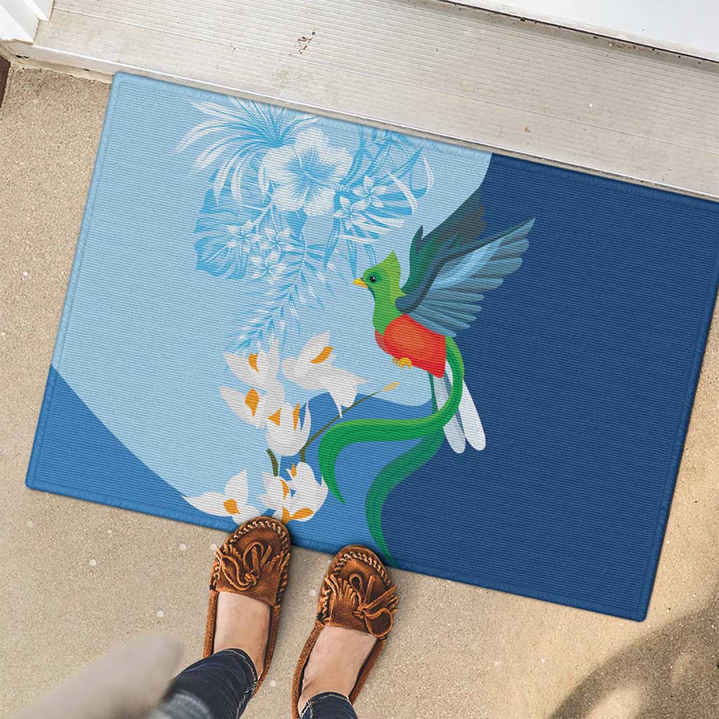 Guatemala Quetzal Bird Rubber Doormat Monja Blanca Flowers