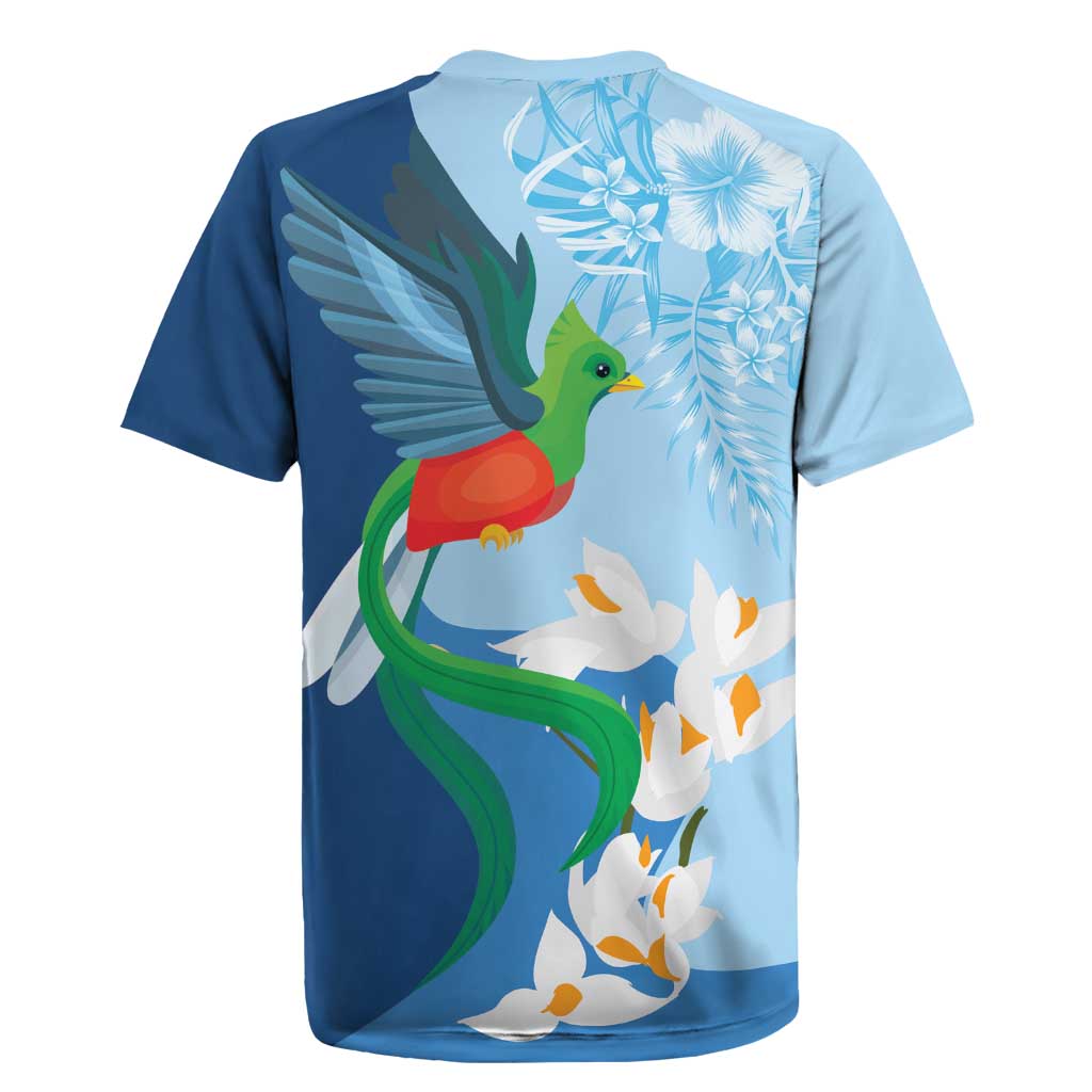 Guatemala Quetzal Bird Rugby Jersey Monja Blanca Flowers