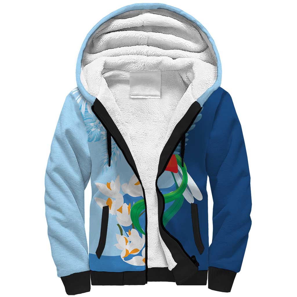 Guatemala Quetzal Bird Sherpa Hoodie Monja Blanca Flowers
