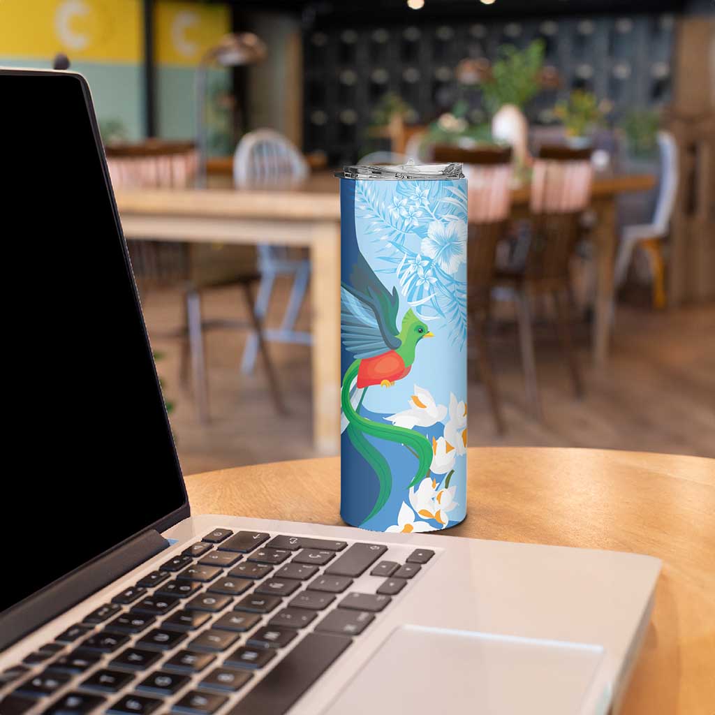 Guatemala Quetzal Bird Skinny Tumbler Monja Blanca Flowers