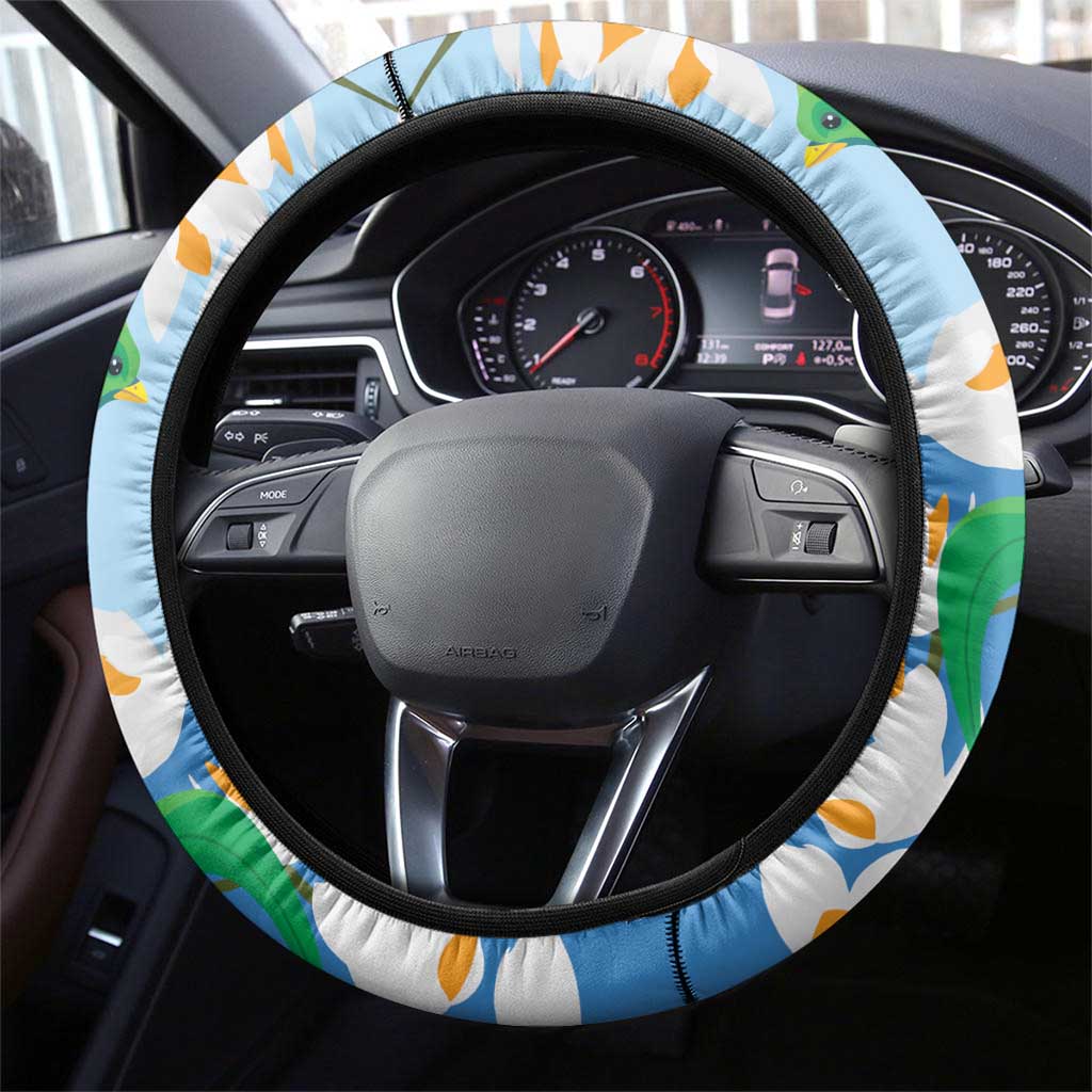 Guatemala Quetzal Bird Steering Wheel Cover Monja Blanca Flowers