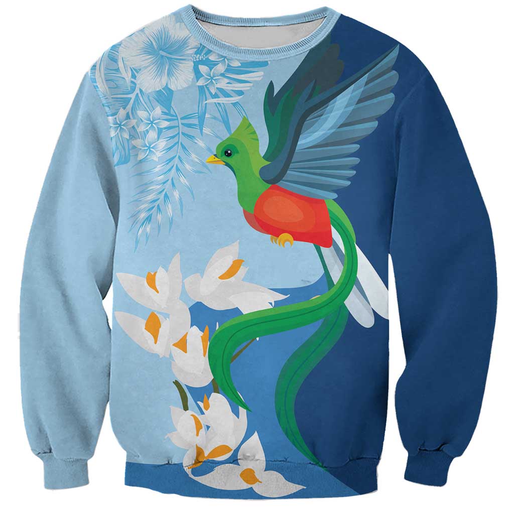 Guatemala Quetzal Bird Sweatshirt Monja Blanca Flowers