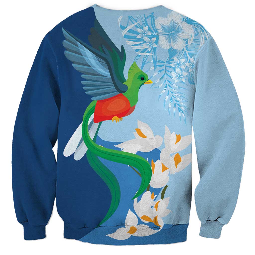 Guatemala Quetzal Bird Sweatshirt Monja Blanca Flowers