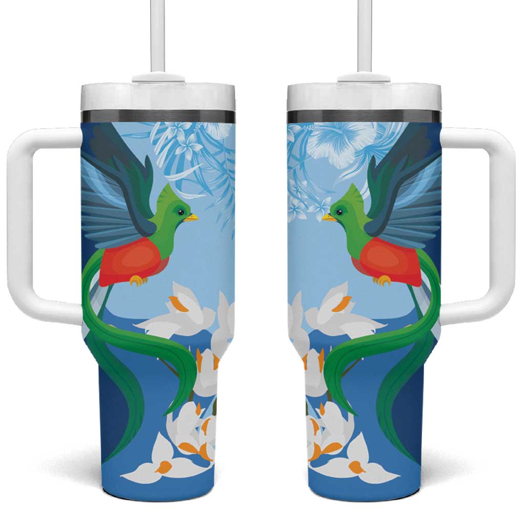 Guatemala Quetzal Bird Tumbler With Handle Monja Blanca Flowers