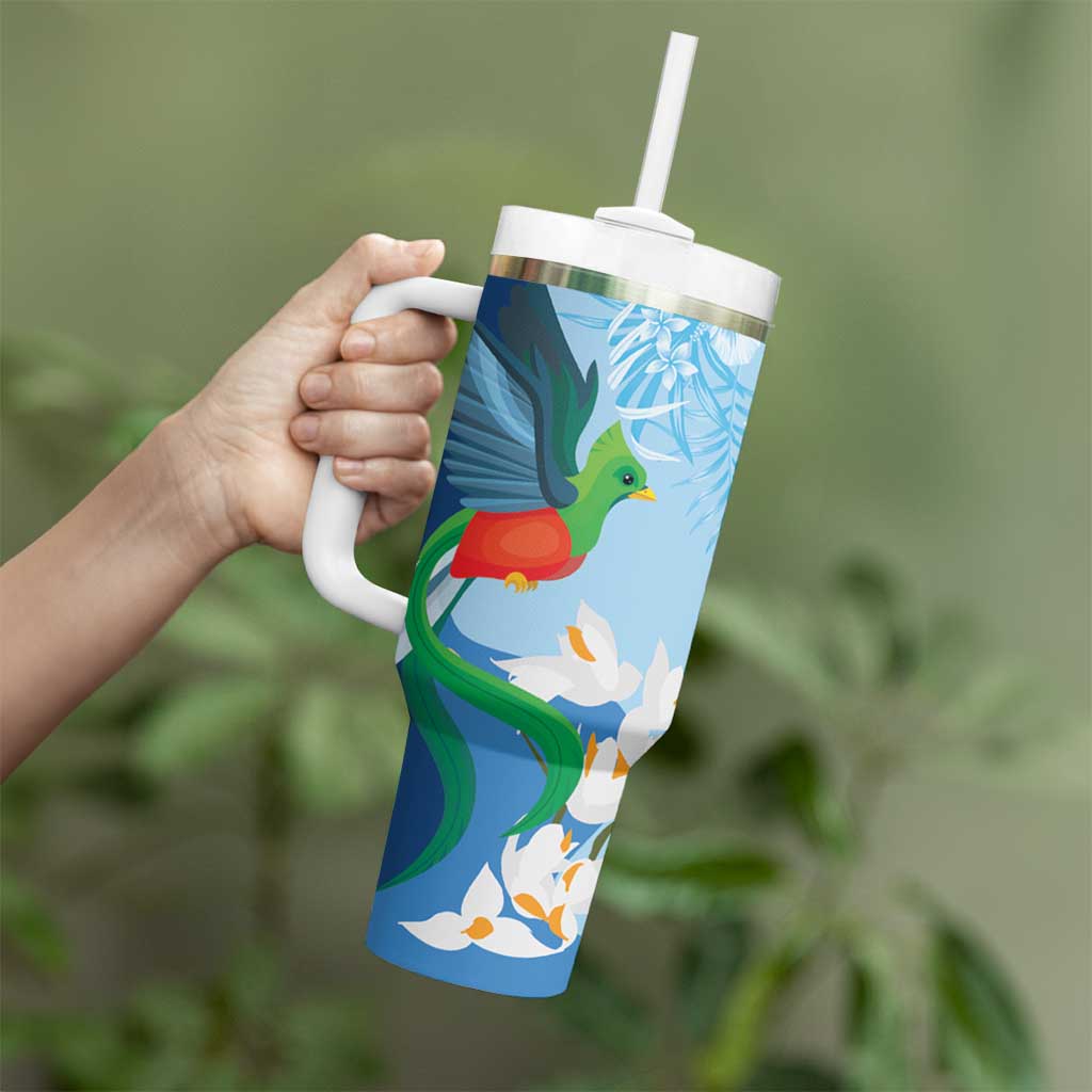Guatemala Quetzal Bird Tumbler With Handle Monja Blanca Flowers