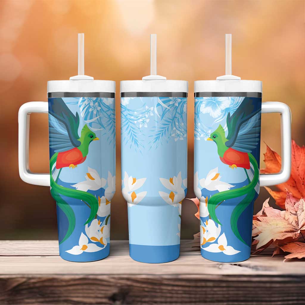 Guatemala Quetzal Bird Tumbler With Handle Monja Blanca Flowers
