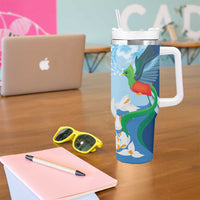 Guatemala Quetzal Bird Tumbler With Handle Monja Blanca Flowers