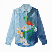 Guatemala Quetzal Bird Women Casual Shirt Monja Blanca Flowers