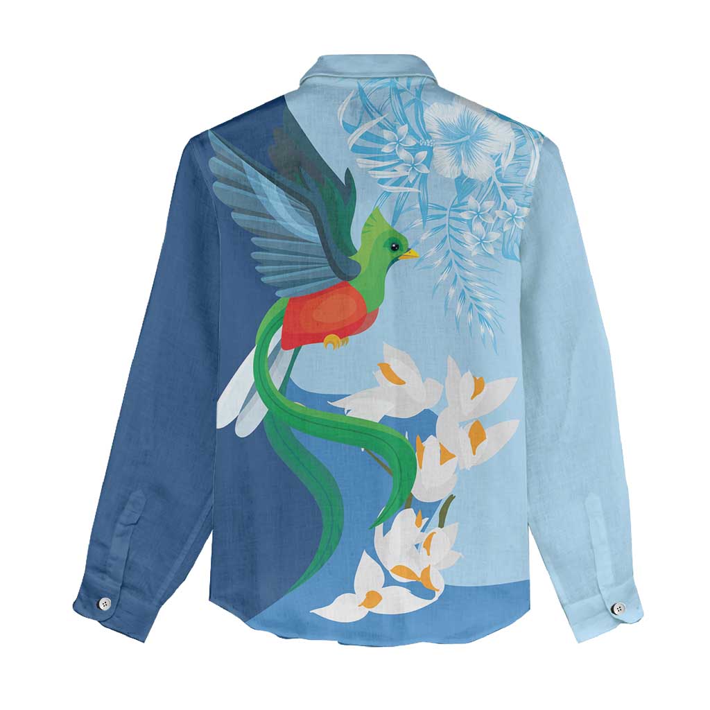 Guatemala Quetzal Bird Women Casual Shirt Monja Blanca Flowers