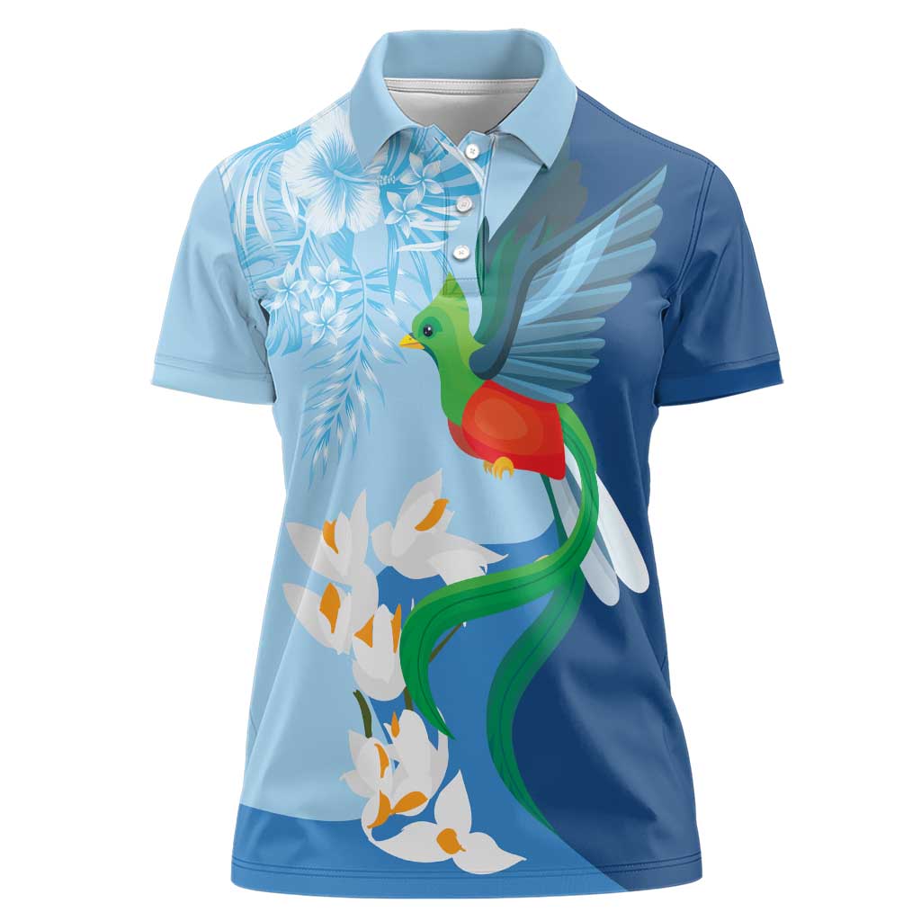 Guatemala Quetzal Bird Women Polo Shirt Monja Blanca Flowers
