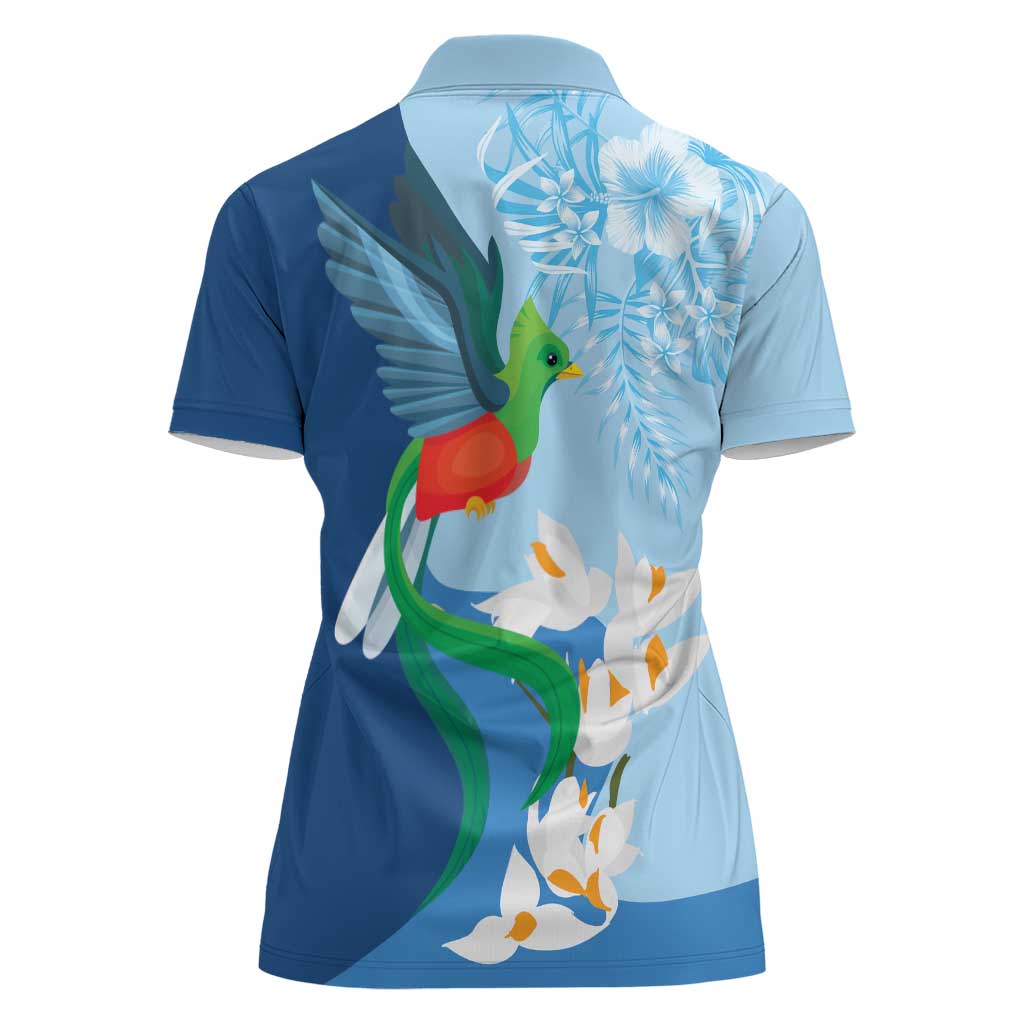 Guatemala Quetzal Bird Women Polo Shirt Monja Blanca Flowers