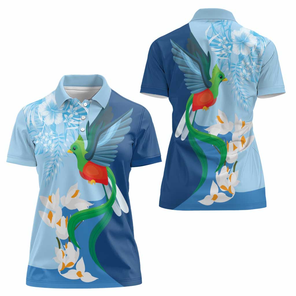 Guatemala Quetzal Bird Women Polo Shirt Monja Blanca Flowers
