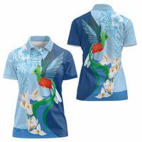Guatemala Quetzal Bird Women Polo Shirt Monja Blanca Flowers