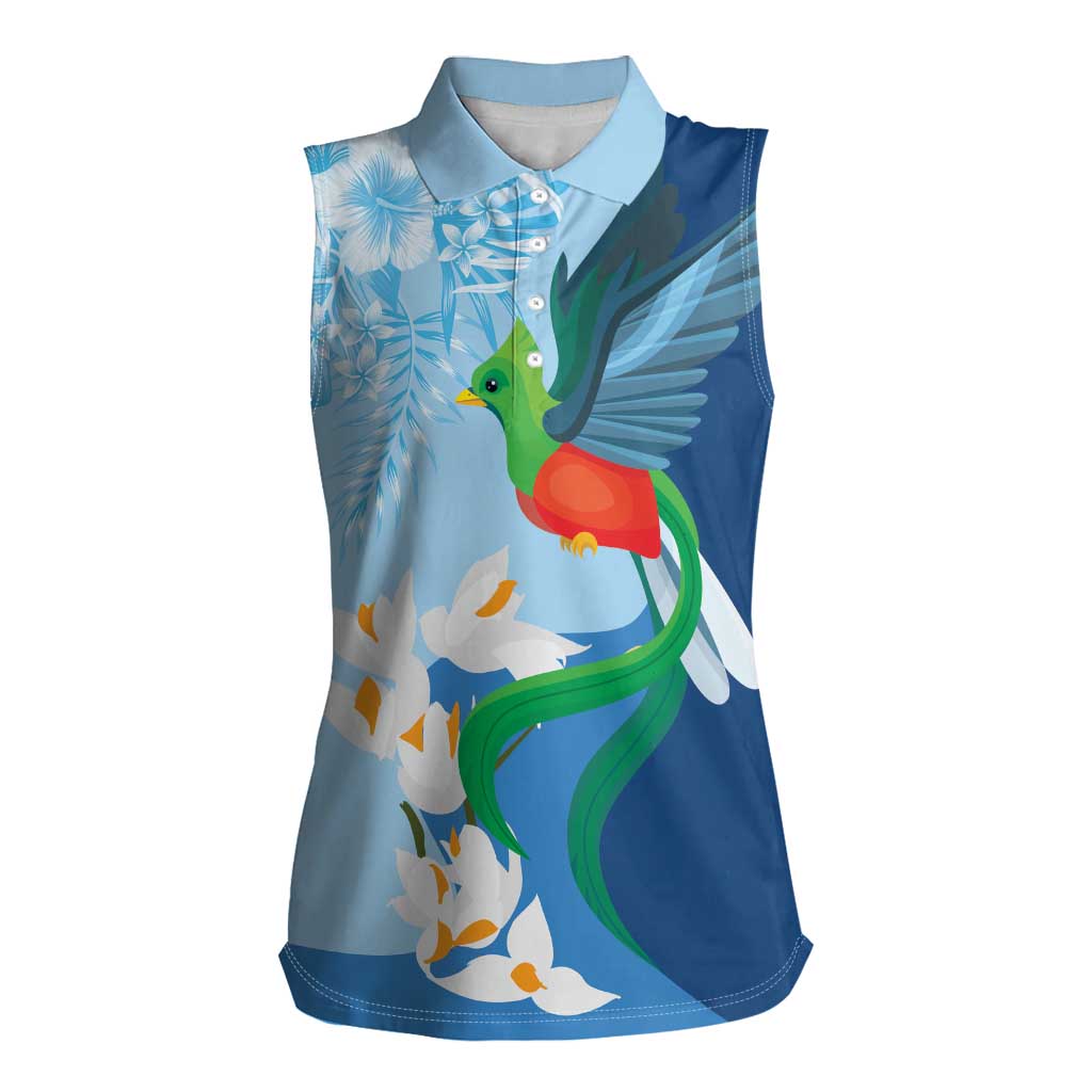 Guatemala Quetzal Bird Women Sleeveless Polo Shirt Monja Blanca Flowers