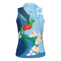 Guatemala Quetzal Bird Women Sleeveless Polo Shirt Monja Blanca Flowers