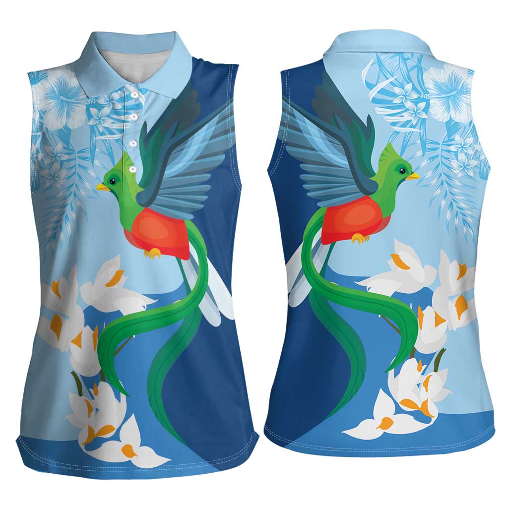 Guatemala Quetzal Bird Women Sleeveless Polo Shirt Monja Blanca Flowers