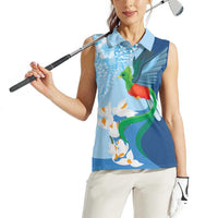 Guatemala Quetzal Bird Women Sleeveless Polo Shirt Monja Blanca Flowers