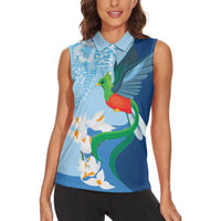 Guatemala Quetzal Bird Women Sleeveless Polo Shirt Monja Blanca Flowers