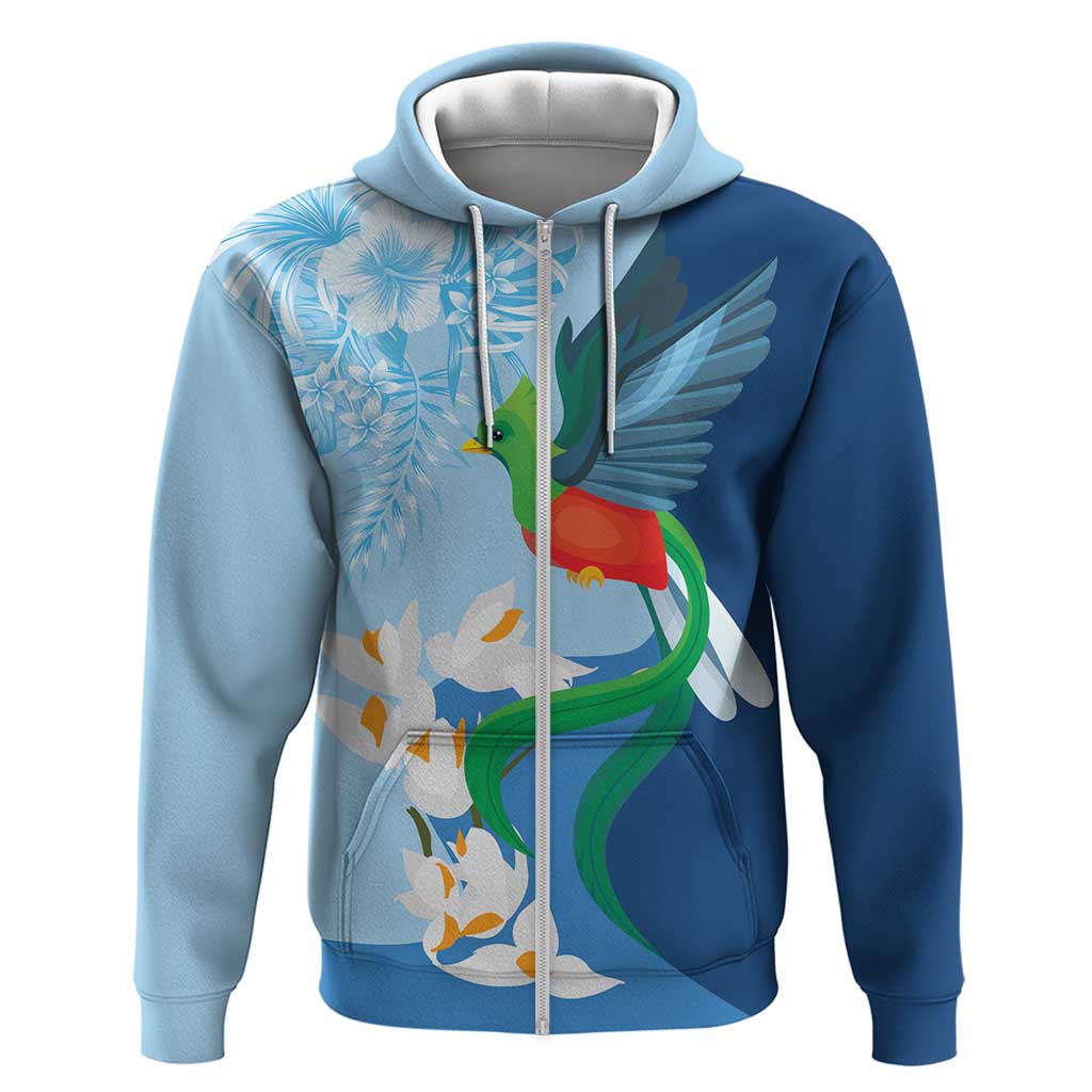 Guatemala Quetzal Bird Zip Hoodie Monja Blanca Flowers