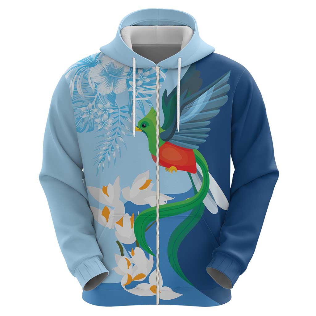 Guatemala Quetzal Bird Zip Hoodie Monja Blanca Flowers