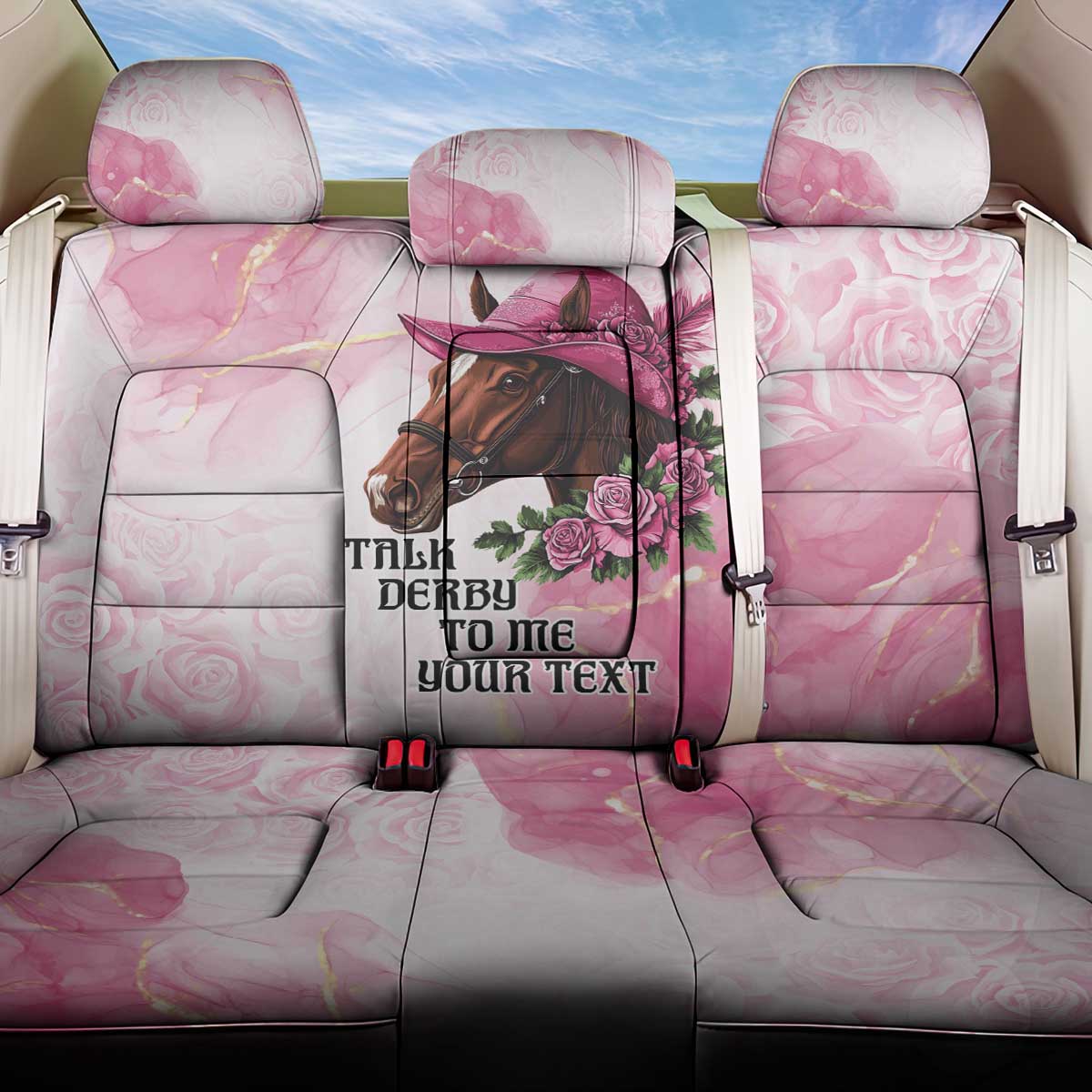 Personalized Kentucky Horse Race Back Car Seat Cover Big Hats And Horses Pink Out Party
