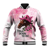 Personalized Kentucky Horse Race Baseball Jacket Big Hats And Horses Pink Out Party