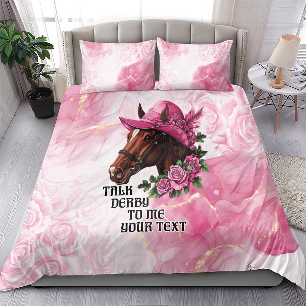 Personalized Kentucky Horse Race Bedding Set Big Hats And Horses Pink Out Party