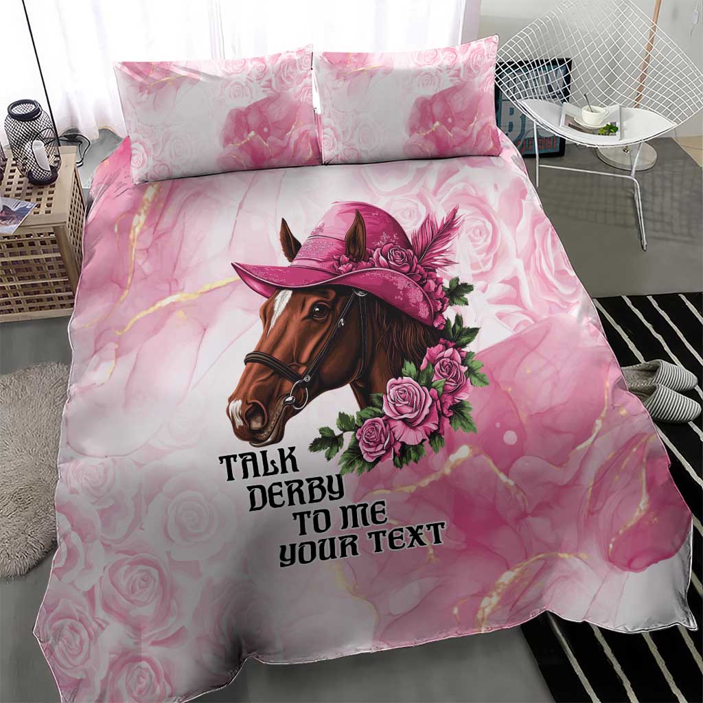 Personalized Kentucky Horse Race Bedding Set Big Hats And Horses Pink Out Party