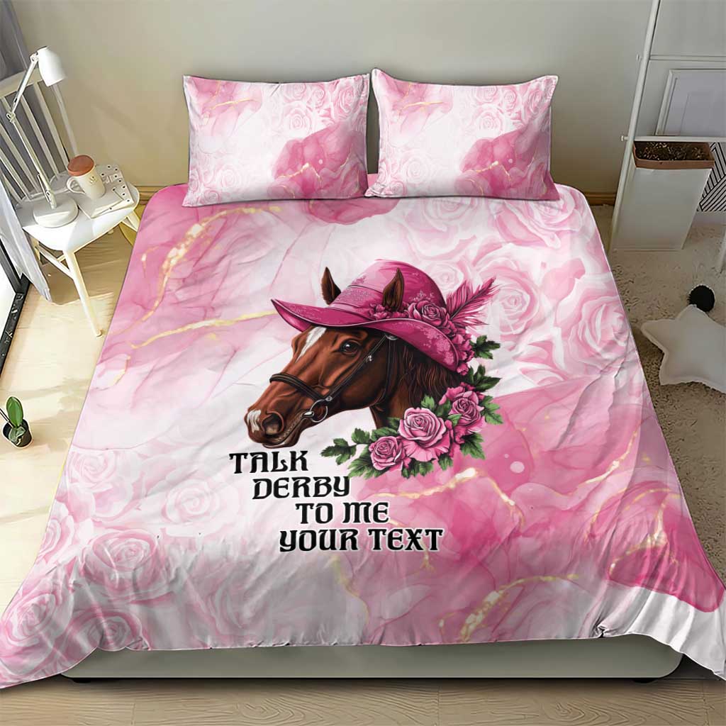 Personalized Kentucky Horse Race Bedding Set Big Hats And Horses Pink Out Party