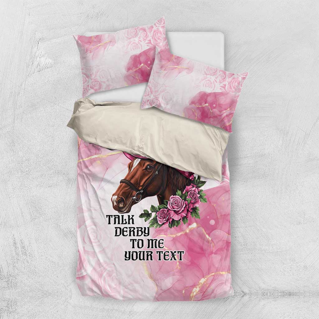 Personalized Kentucky Horse Race Bedding Set Big Hats And Horses Pink Out Party