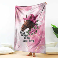 Personalized Kentucky Horse Race Blanket Big Hats And Horses Pink Out Party