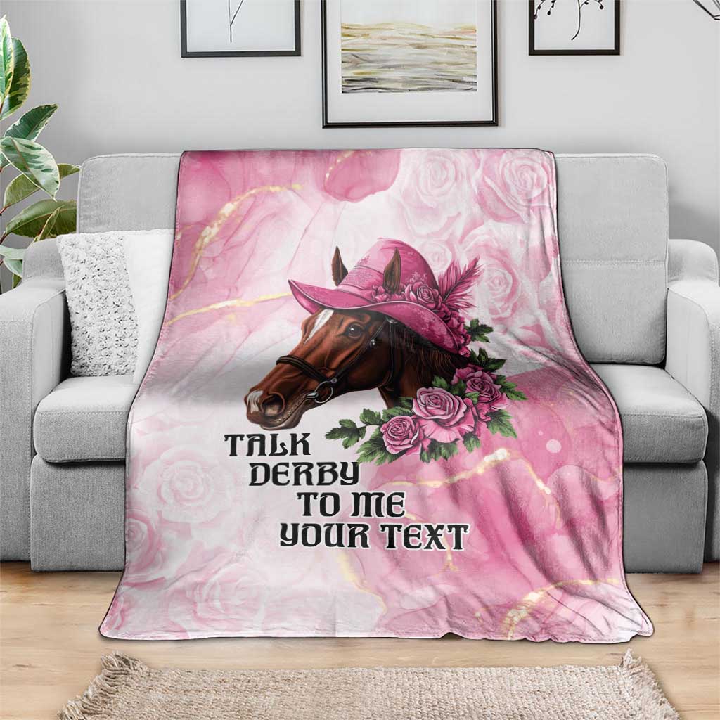 Personalized Kentucky Horse Race Blanket Big Hats And Horses Pink Out Party