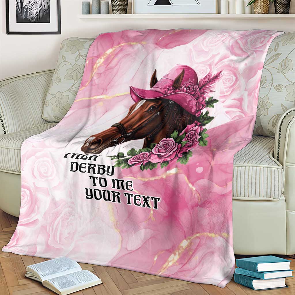 Personalized Kentucky Horse Race Blanket Big Hats And Horses Pink Out Party