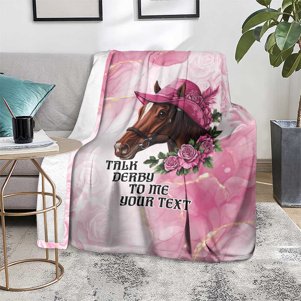 Personalized Kentucky Horse Race Blanket Big Hats And Horses Pink Out Party