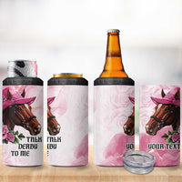 Personalized Kentucky Horse Race 4 in 1 Can Cooler Tumbler Big Hats And Horses Pink Out Party