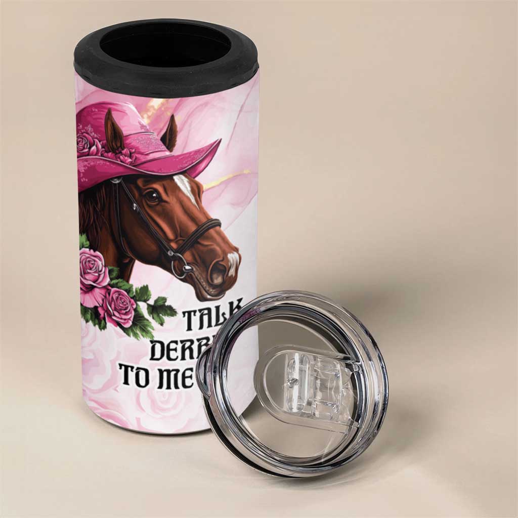 Personalized Kentucky Horse Race 4 in 1 Can Cooler Tumbler Big Hats And Horses Pink Out Party
