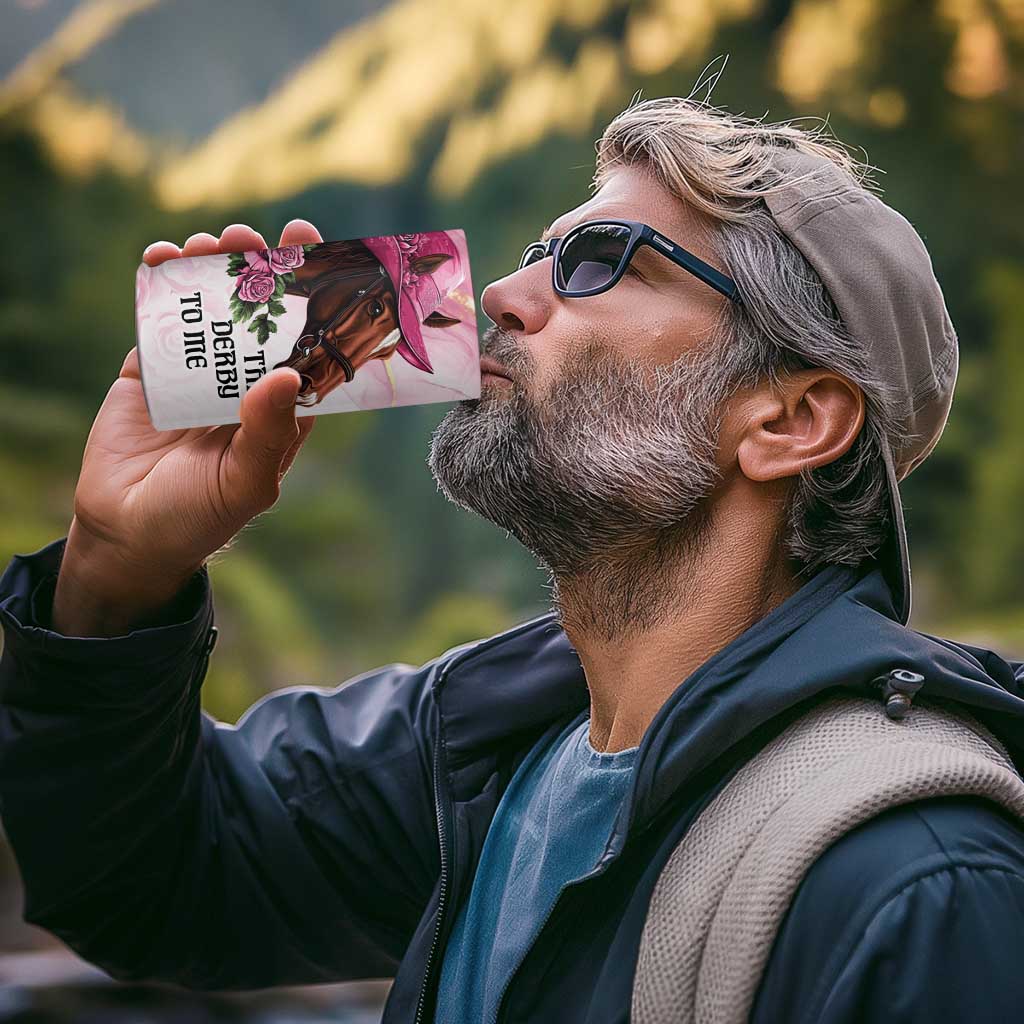 Personalized Kentucky Horse Race 4 in 1 Can Cooler Tumbler Big Hats And Horses Pink Out Party