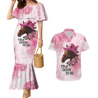 Personalized Kentucky Horse Race Couples Matching Mermaid Dress and Hawaiian Shirt Big Hats And Horses Pink Out Party