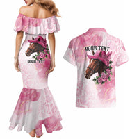 Personalized Kentucky Horse Race Couples Matching Mermaid Dress and Hawaiian Shirt Big Hats And Horses Pink Out Party