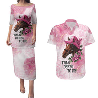Personalized Kentucky Horse Race Couples Matching Puletasi and Hawaiian Shirt Big Hats And Horses Pink Out Party