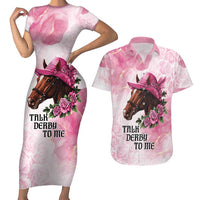 Personalized Kentucky Horse Race Couples Matching Short Sleeve Bodycon Dress and Hawaiian Shirt Big Hats And Horses Pink Out Party