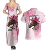 Personalized Kentucky Horse Race Couples Matching Summer Maxi Dress and Hawaiian Shirt Big Hats And Horses Pink Out Party