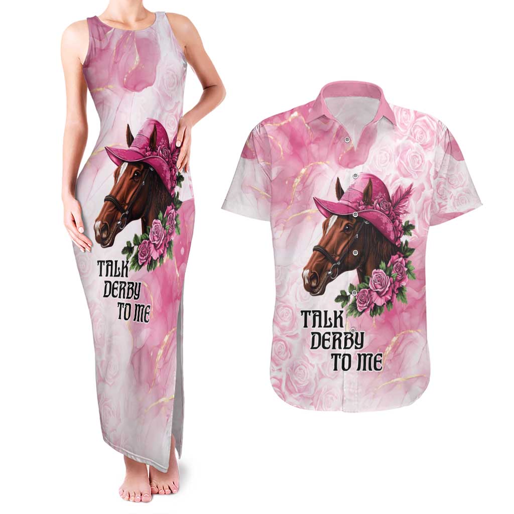 Personalized Kentucky Horse Race Couples Matching Tank Maxi Dress and Hawaiian Shirt Big Hats And Horses Pink Out Party