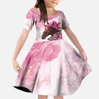 Personalized Kentucky Horse Race Family Matching Off The Shoulder Long Sleeve Dress and Hawaiian Shirt Big Hats And Horses Pink Out Party