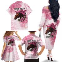 Personalized Kentucky Horse Race Family Matching Off The Shoulder Long Sleeve Dress and Hawaiian Shirt Big Hats And Horses Pink Out Party