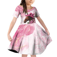 Personalized Kentucky Horse Race Family Matching Off Shoulder Short Dress and Hawaiian Shirt Big Hats And Horses Pink Out Party