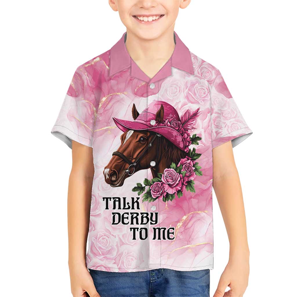 Personalized Kentucky Horse Race Family Matching Off Shoulder Short Dress and Hawaiian Shirt Big Hats And Horses Pink Out Party