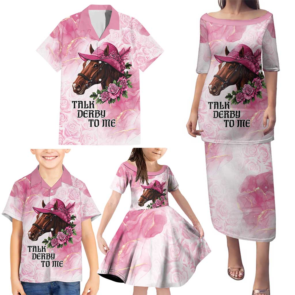 Personalized Kentucky Horse Race Family Matching Puletasi and Hawaiian Shirt Big Hats And Horses Pink Out Party