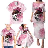 Personalized Kentucky Horse Race Family Matching Puletasi and Hawaiian Shirt Big Hats And Horses Pink Out Party