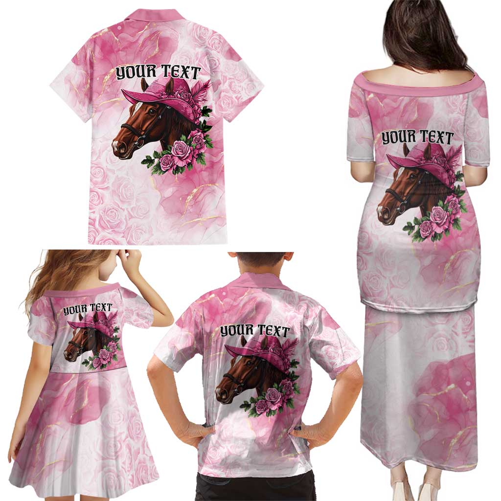 Personalized Kentucky Horse Race Family Matching Puletasi and Hawaiian Shirt Big Hats And Horses Pink Out Party